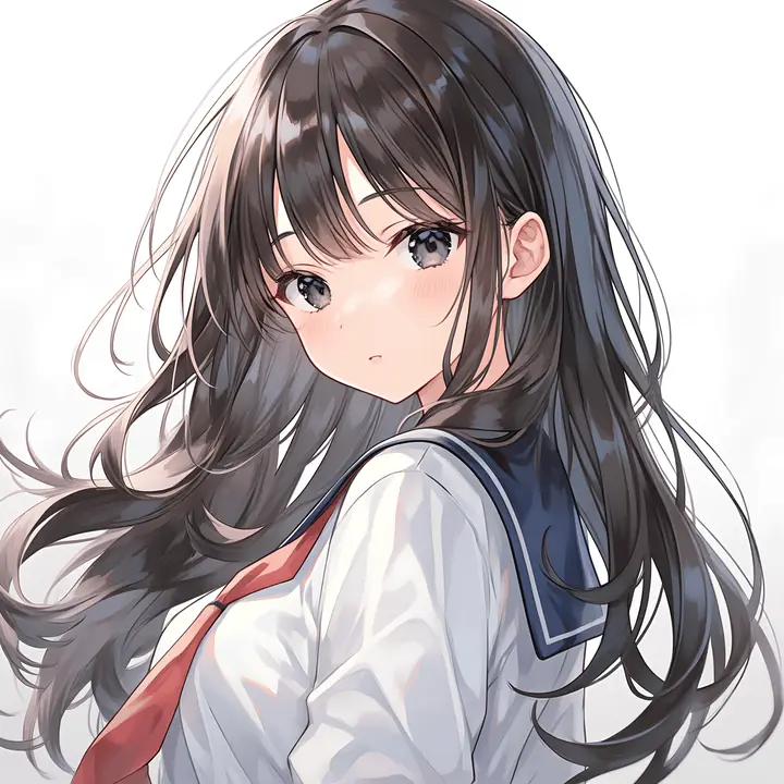 漫蛙品牌插画:穿水手服的黑长发少女回头,示意校园题材,非剧照